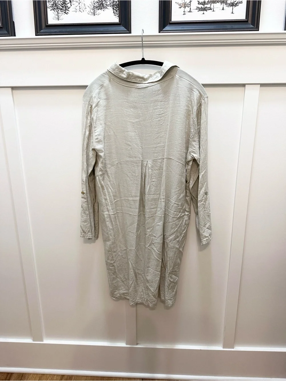 Cristina Vergani 100% Linen Tan Beige Collared Shirt Dress XS Made in Italy